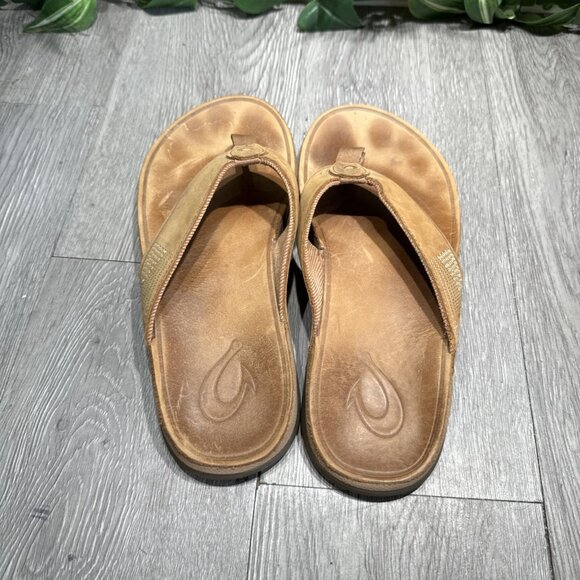 Olukai Mens Tuahine Sandal Size 9 Brown Leather Thong Flip Flop Slide Comfort main image 4